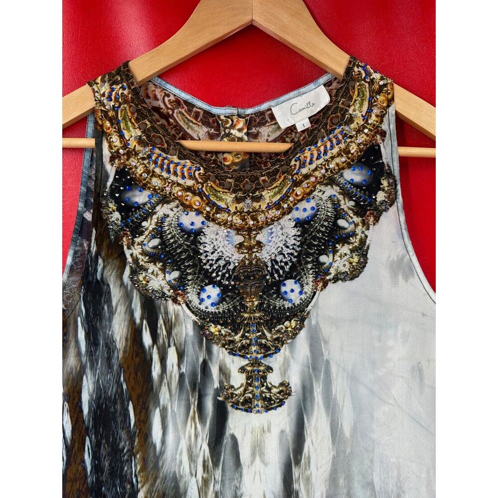 Camilla Swarovski Crystals 100% Silk Sleeveless Gorgeous Top Size 1 Small Excell - Picture 4 of 14